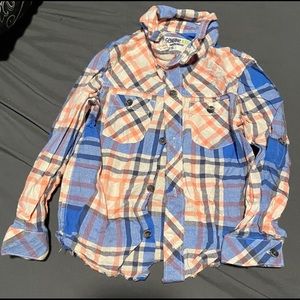 Red white and blue plaid button up